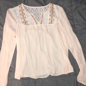 Light pink chiffon long sleeve shirt with lace